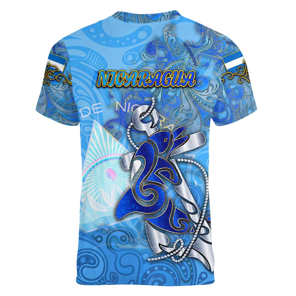 Ocean Spirit of Nicaragua Women V-Neck T-Shirt Anchored in Nicaraguan Pride - Aussie Hoodie