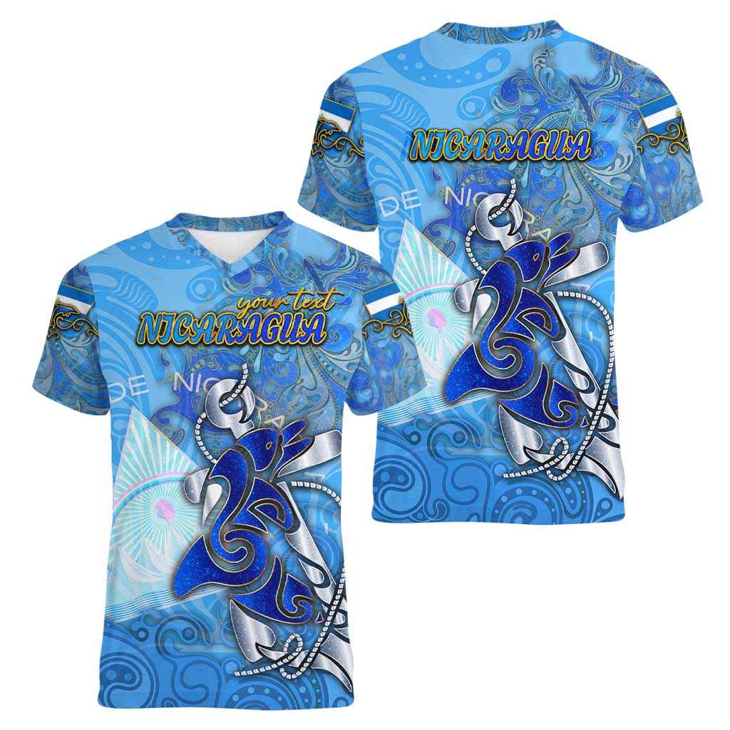 Ocean Spirit of Nicaragua Women V-Neck T-Shirt Anchored in Nicaraguan Pride - Aussie Hoodie