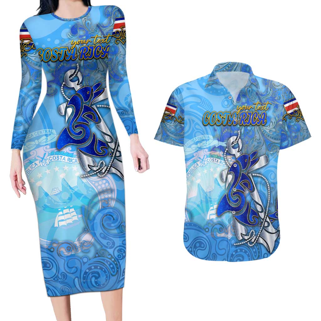 Ocean Spirit of Costa Rica Couples Matching Long Sleeve Bodycon Dress and Hawaiian Shirt Anchored in Costa Rican Pride - Aussie Hoodie