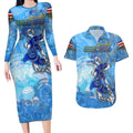 Ocean Spirit of Costa Rica Couples Matching Long Sleeve Bodycon Dress and Hawaiian Shirt Anchored in Costa Rican Pride - Aussie Hoodie