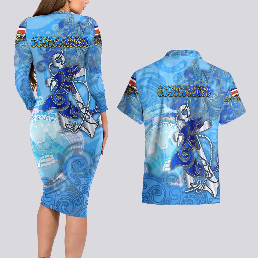 Ocean Spirit of Costa Rica Couples Matching Long Sleeve Bodycon Dress and Hawaiian Shirt Anchored in Costa Rican Pride - Aussie Hoodie