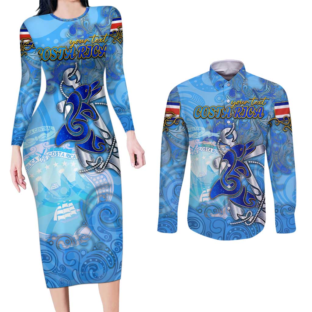 Ocean Spirit of Costa Rica Couples Matching Long Sleeve Bodycon Dress and Long Sleeve Button Shirt Anchored in Costa Rican Pride - Aussie Hoodie