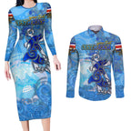 Ocean Spirit of Costa Rica Couples Matching Long Sleeve Bodycon Dress and Long Sleeve Button Shirt Anchored in Costa Rican Pride - Aussie Hoodie