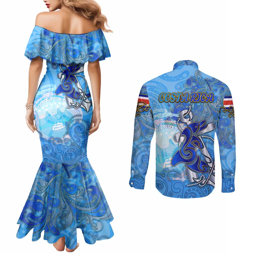 Ocean Spirit of Costa Rica Couples Matching Mermaid Dress and Long Sleeve Button Shirt Anchored in Costa Rican Pride - Aussie Hoodie