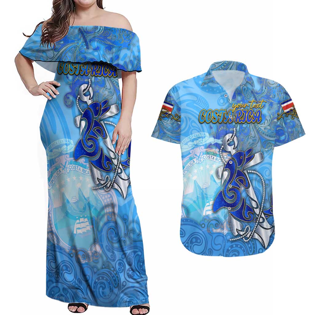 Ocean Spirit of Costa Rica Couples Matching Off Shoulder Maxi Dress and Hawaiian Shirt Anchored in Costa Rican Pride - Aussie Hoodie