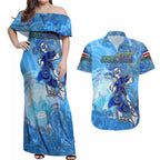 Ocean Spirit of Costa Rica Couples Matching Off Shoulder Maxi Dress and Hawaiian Shirt Anchored in Costa Rican Pride - Aussie Hoodie