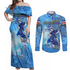 Ocean Spirit of Costa Rica Couples Matching Off Shoulder Maxi Dress and Long Sleeve Button Shirt Anchored in Costa Rican Pride - Aussie Hoodie