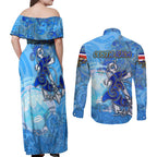 Ocean Spirit of Costa Rica Couples Matching Off Shoulder Maxi Dress and Long Sleeve Button Shirt Anchored in Costa Rican Pride - Aussie Hoodie