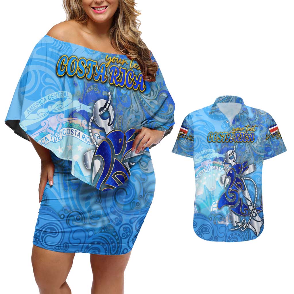Ocean Spirit of Costa Rica Couples Matching Off Shoulder Short Dress and Hawaiian Shirt Anchored in Costa Rican Pride - Aussie Hoodie
