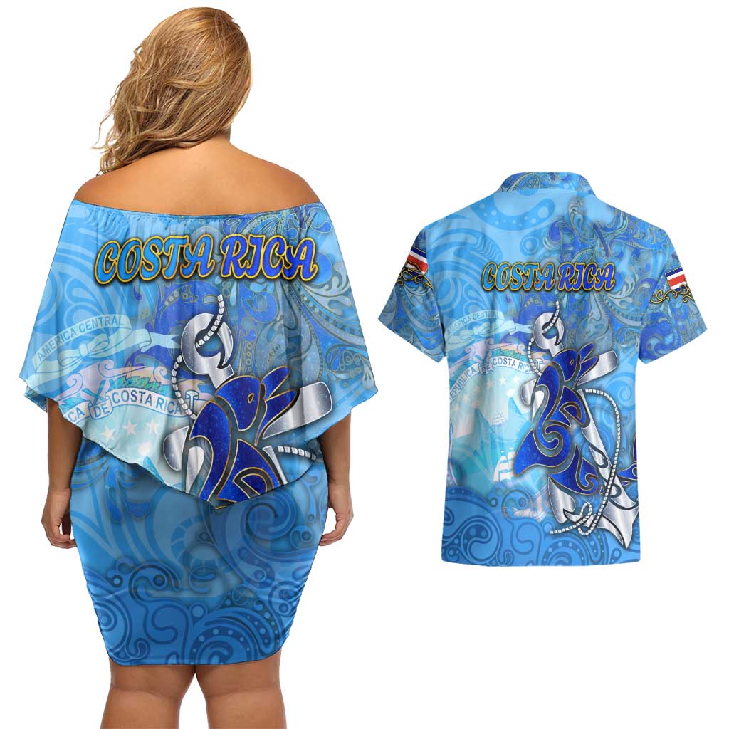 Ocean Spirit of Costa Rica Couples Matching Off Shoulder Short Dress and Hawaiian Shirt Anchored in Costa Rican Pride - Aussie Hoodie