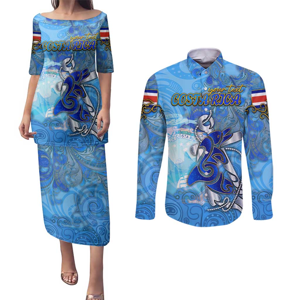 Ocean Spirit of Costa Rica Couples Matching Puletasi and Long Sleeve Button Shirt Anchored in Costa Rican Pride - Aussie Hoodie