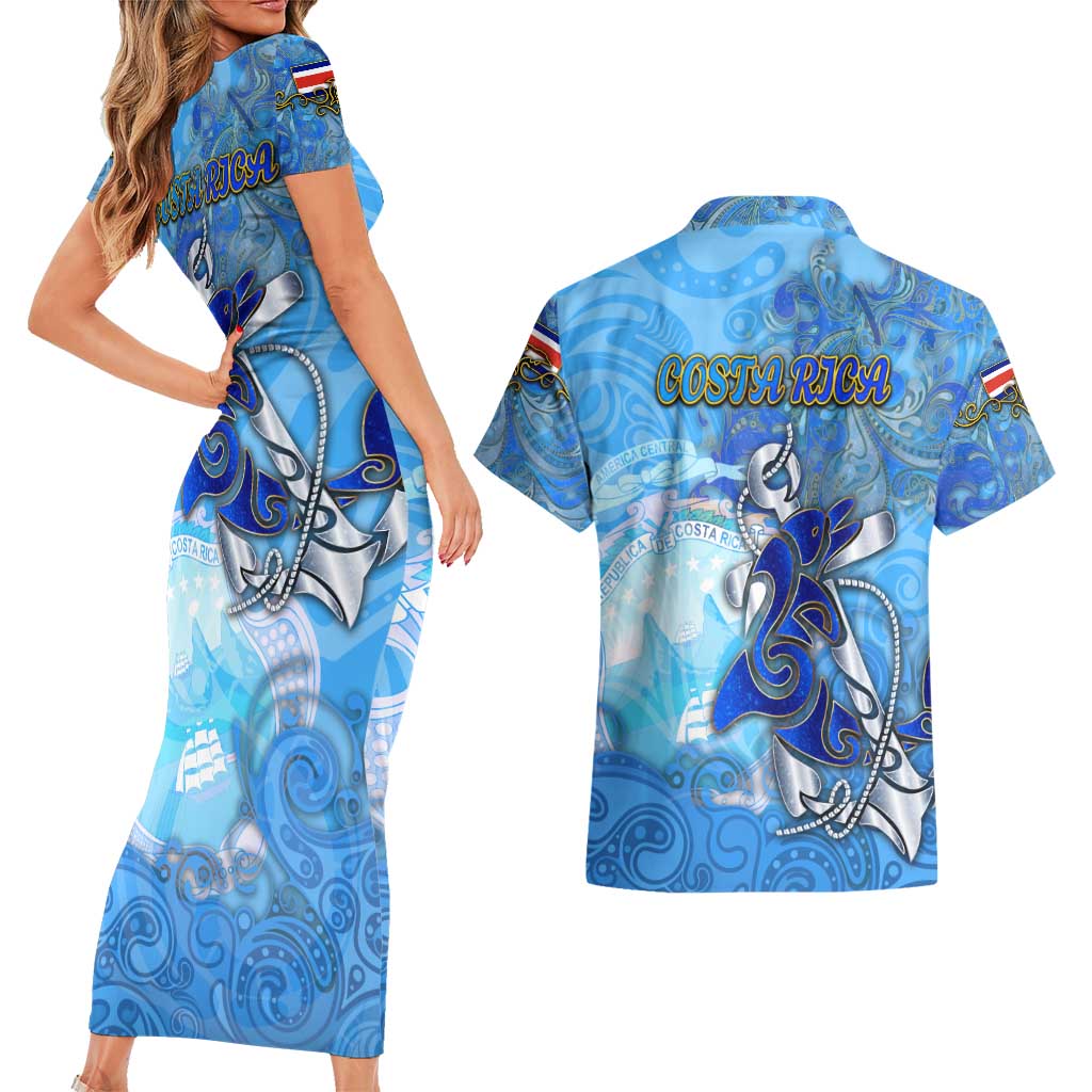 Ocean Spirit of Costa Rica Couples Matching Short Sleeve Bodycon Dress and Hawaiian Shirt Anchored in Costa Rican Pride - Aussie Hoodie