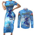 Ocean Spirit of Costa Rica Couples Matching Short Sleeve Bodycon Dress and Long Sleeve Button Shirt Anchored in Costa Rican Pride - Aussie Hoodie
