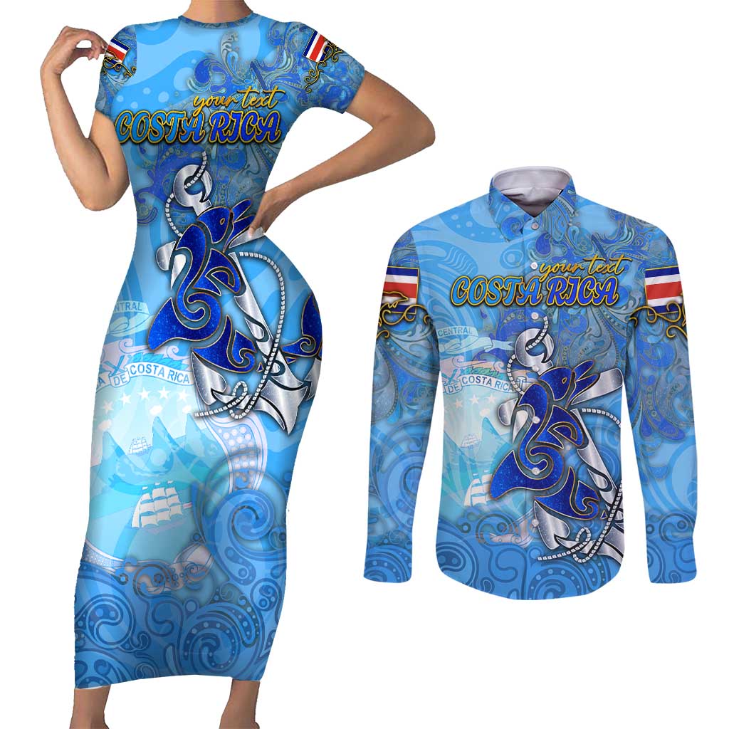 Ocean Spirit of Costa Rica Couples Matching Short Sleeve Bodycon Dress and Long Sleeve Button Shirt Anchored in Costa Rican Pride - Aussie Hoodie