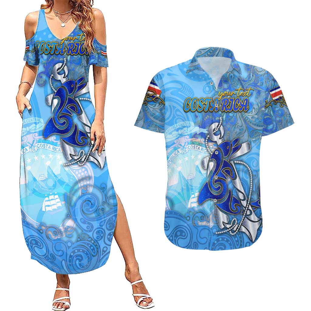 Ocean Spirit of Costa Rica Couples Matching Summer Maxi Dress and Hawaiian Shirt Anchored in Costa Rican Pride - Aussie Hoodie