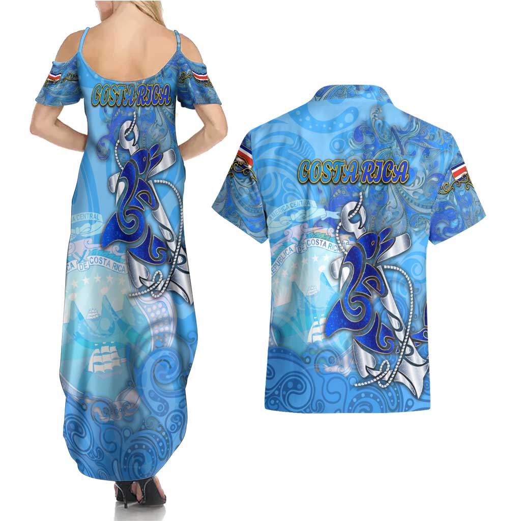 Ocean Spirit of Costa Rica Couples Matching Summer Maxi Dress and Hawaiian Shirt Anchored in Costa Rican Pride - Aussie Hoodie