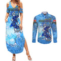 Ocean Spirit of Costa Rica Couples Matching Summer Maxi Dress and Long Sleeve Button Shirt Anchored in Costa Rican Pride - Aussie Hoodie