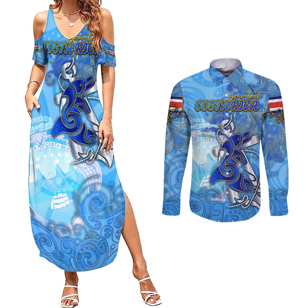 Ocean Spirit of Costa Rica Couples Matching Summer Maxi Dress and Long Sleeve Button Shirt Anchored in Costa Rican Pride - Aussie Hoodie