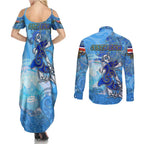 Ocean Spirit of Costa Rica Couples Matching Summer Maxi Dress and Long Sleeve Button Shirt Anchored in Costa Rican Pride - Aussie Hoodie