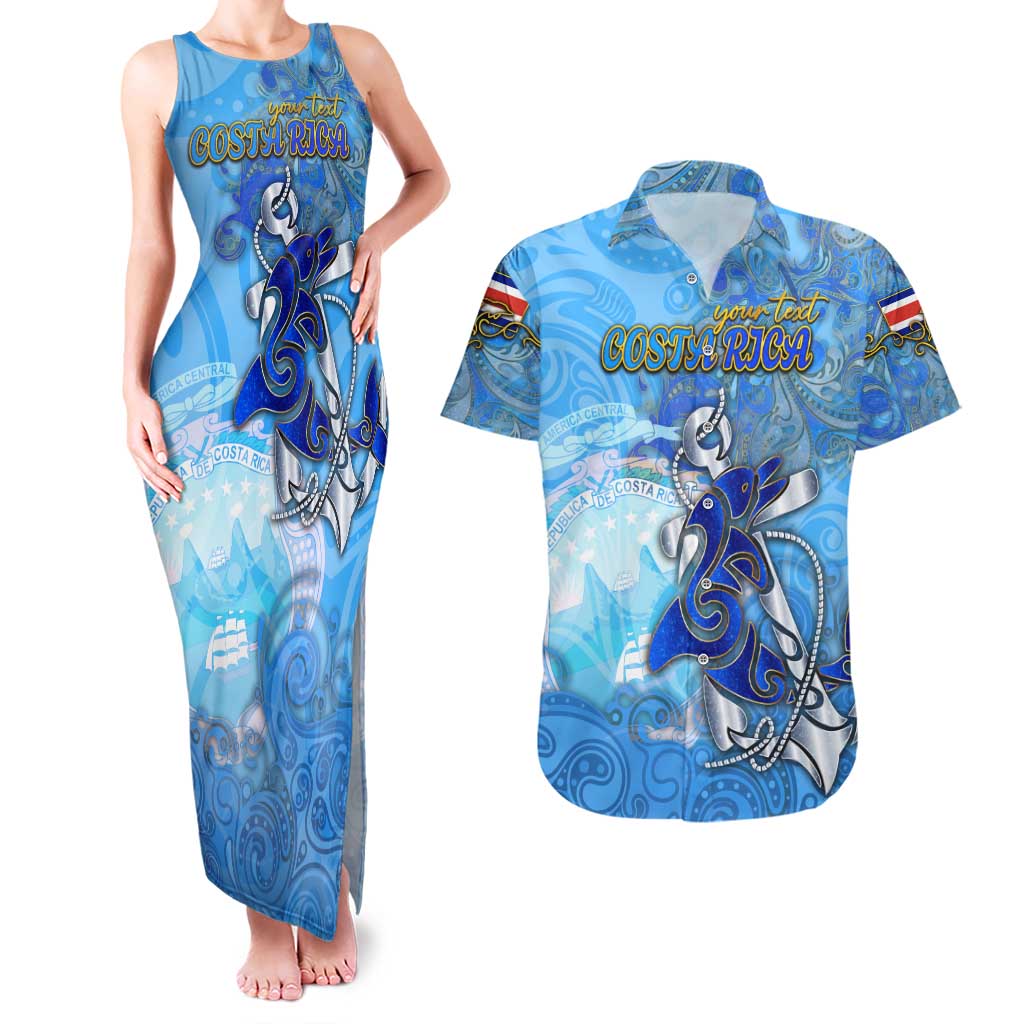 Ocean Spirit of Costa Rica Couples Matching Tank Maxi Dress and Hawaiian Shirt Anchored in Costa Rican Pride - Aussie Hoodie