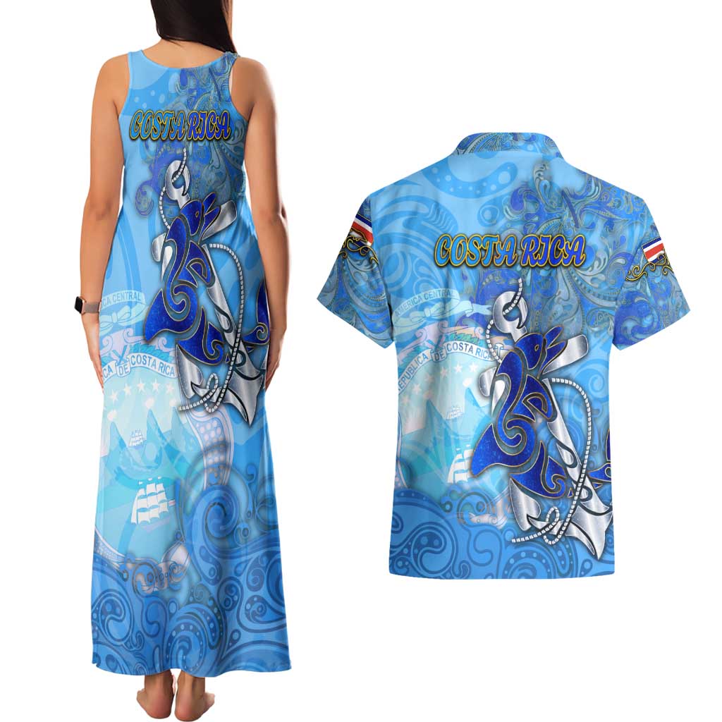 Ocean Spirit of Costa Rica Couples Matching Tank Maxi Dress and Hawaiian Shirt Anchored in Costa Rican Pride - Aussie Hoodie