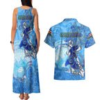 Ocean Spirit of Costa Rica Couples Matching Tank Maxi Dress and Hawaiian Shirt Anchored in Costa Rican Pride - Aussie Hoodie