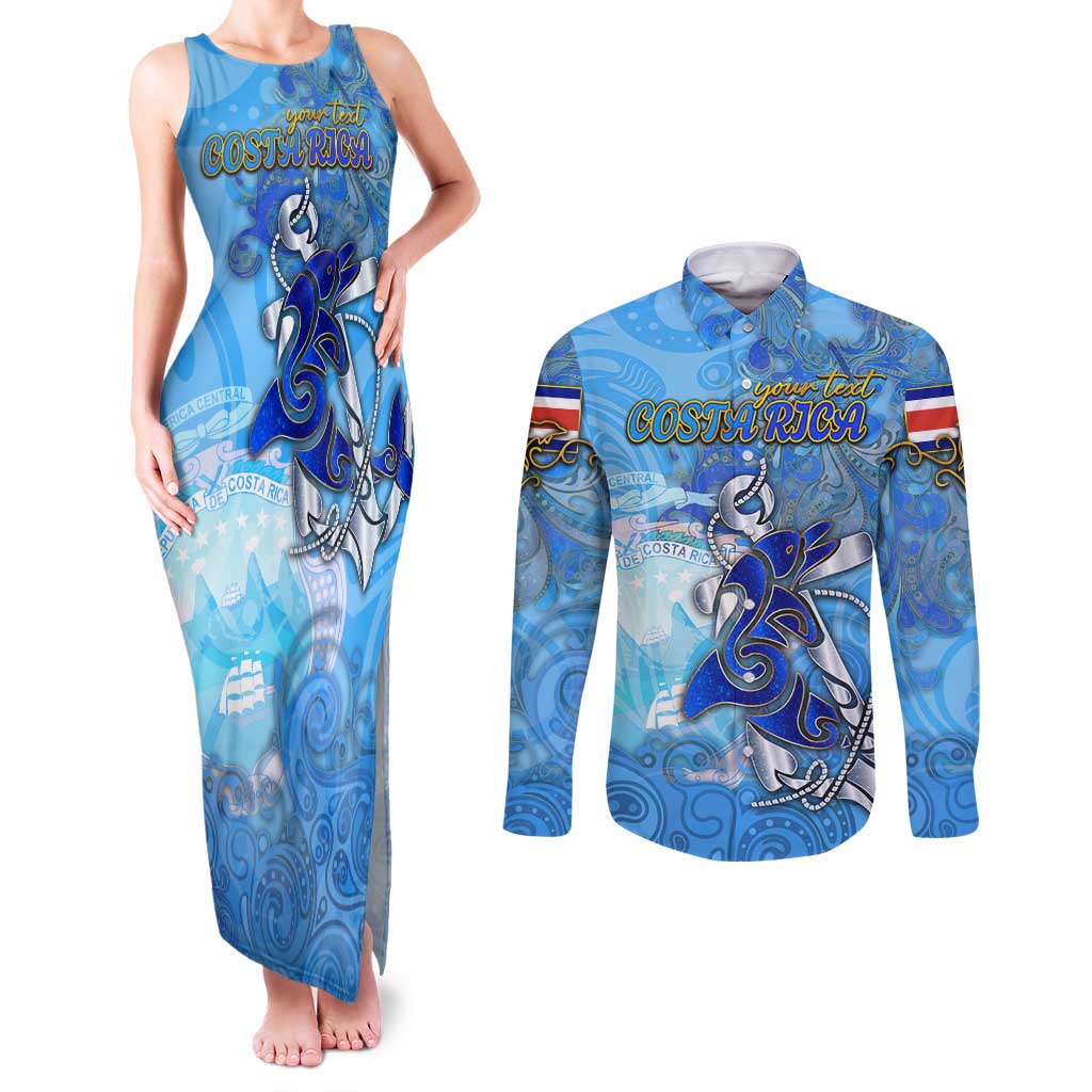 Ocean Spirit of Costa Rica Couples Matching Tank Maxi Dress and Long Sleeve Button Shirt Anchored in Costa Rican Pride - Aussie Hoodie