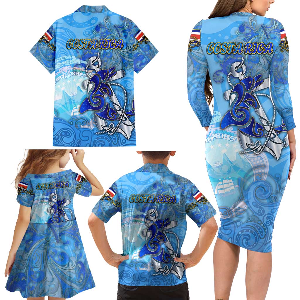 Ocean Spirit of Costa Rica Family Matching Long Sleeve Bodycon Dress and Hawaiian Shirt Anchored in Costa Rican Pride - Aussie Hoodie