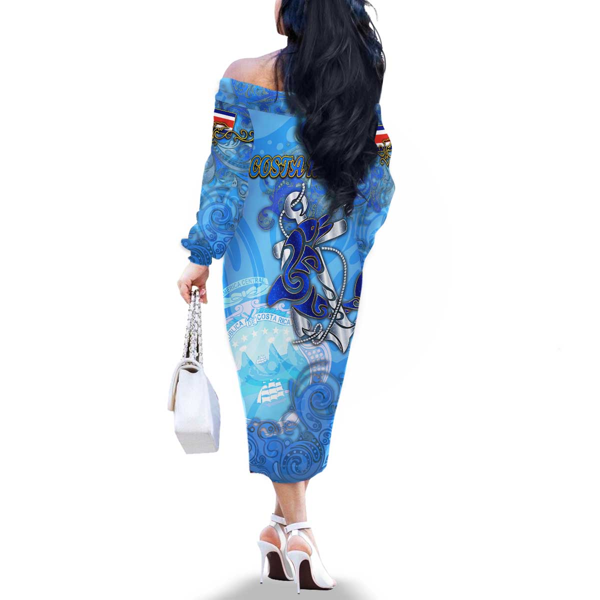 Ocean Spirit of Costa Rica Family Matching Off The Shoulder Long Sleeve Dress and Hawaiian Shirt Anchored in Costa Rican Pride - Aussie Hoodie