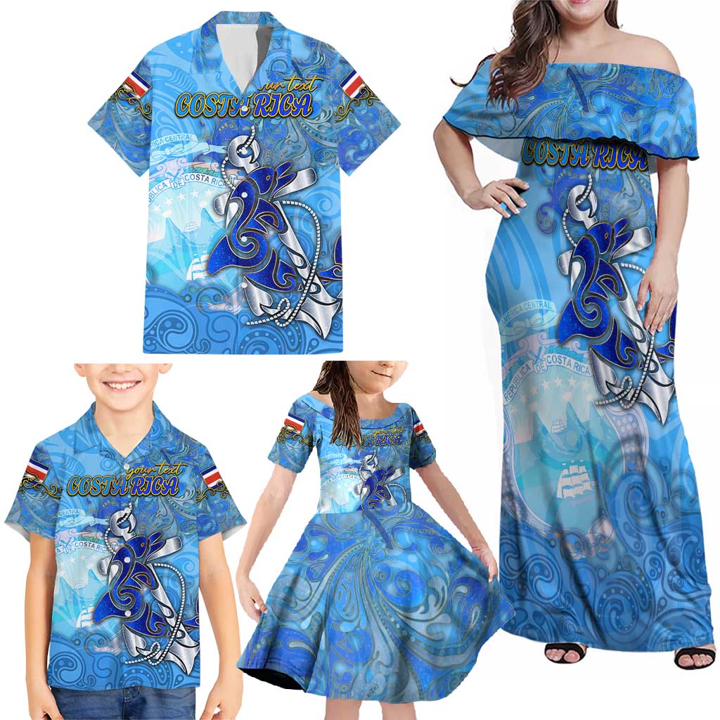 Ocean Spirit of Costa Rica Family Matching Off Shoulder Maxi Dress and Hawaiian Shirt Anchored in Costa Rican Pride - Aussie Hoodie