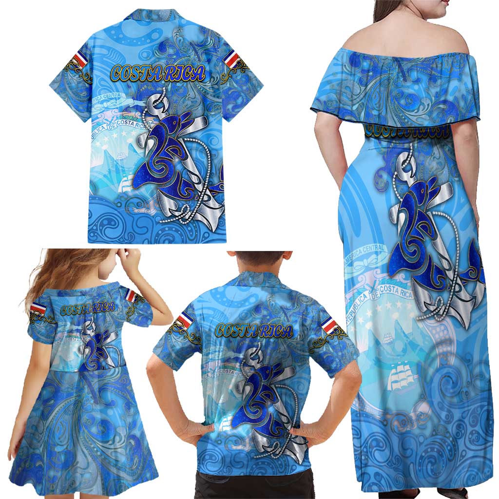 Ocean Spirit of Costa Rica Family Matching Off Shoulder Maxi Dress and Hawaiian Shirt Anchored in Costa Rican Pride - Aussie Hoodie