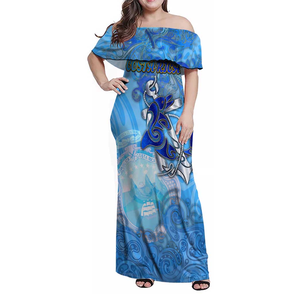 Ocean Spirit of Costa Rica Family Matching Off Shoulder Maxi Dress and Hawaiian Shirt Anchored in Costa Rican Pride - Aussie Hoodie