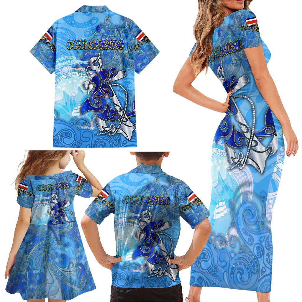 Ocean Spirit of Costa Rica Family Matching Short Sleeve Bodycon Dress and Hawaiian Shirt Anchored in Costa Rican Pride - Aussie Hoodie