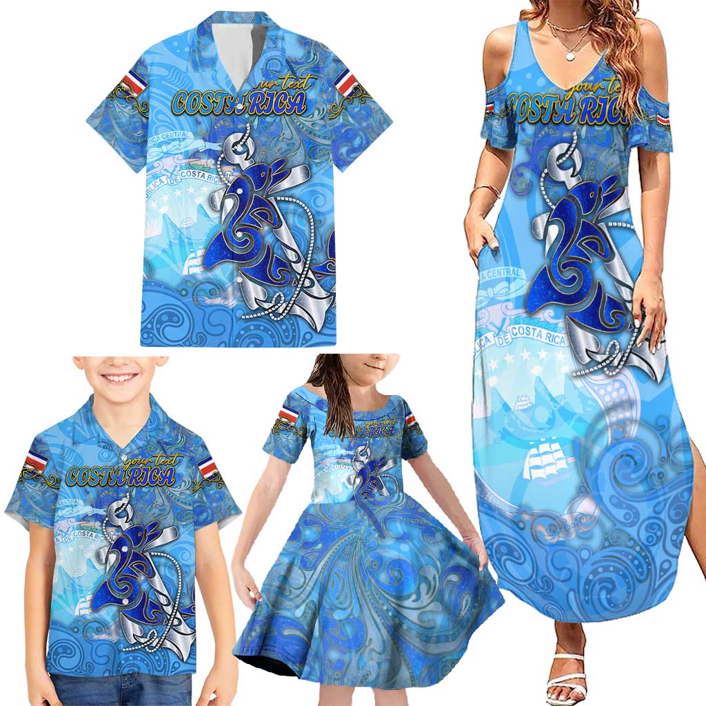 Ocean Spirit of Costa Rica Family Matching Summer Maxi Dress and Hawaiian Shirt Anchored in Costa Rican Pride - Aussie Hoodie