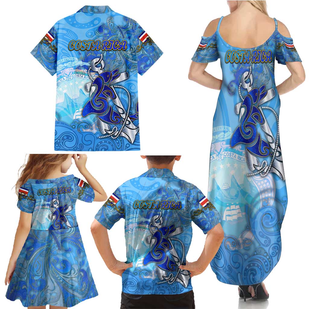 Ocean Spirit of Costa Rica Family Matching Summer Maxi Dress and Hawaiian Shirt Anchored in Costa Rican Pride - Aussie Hoodie