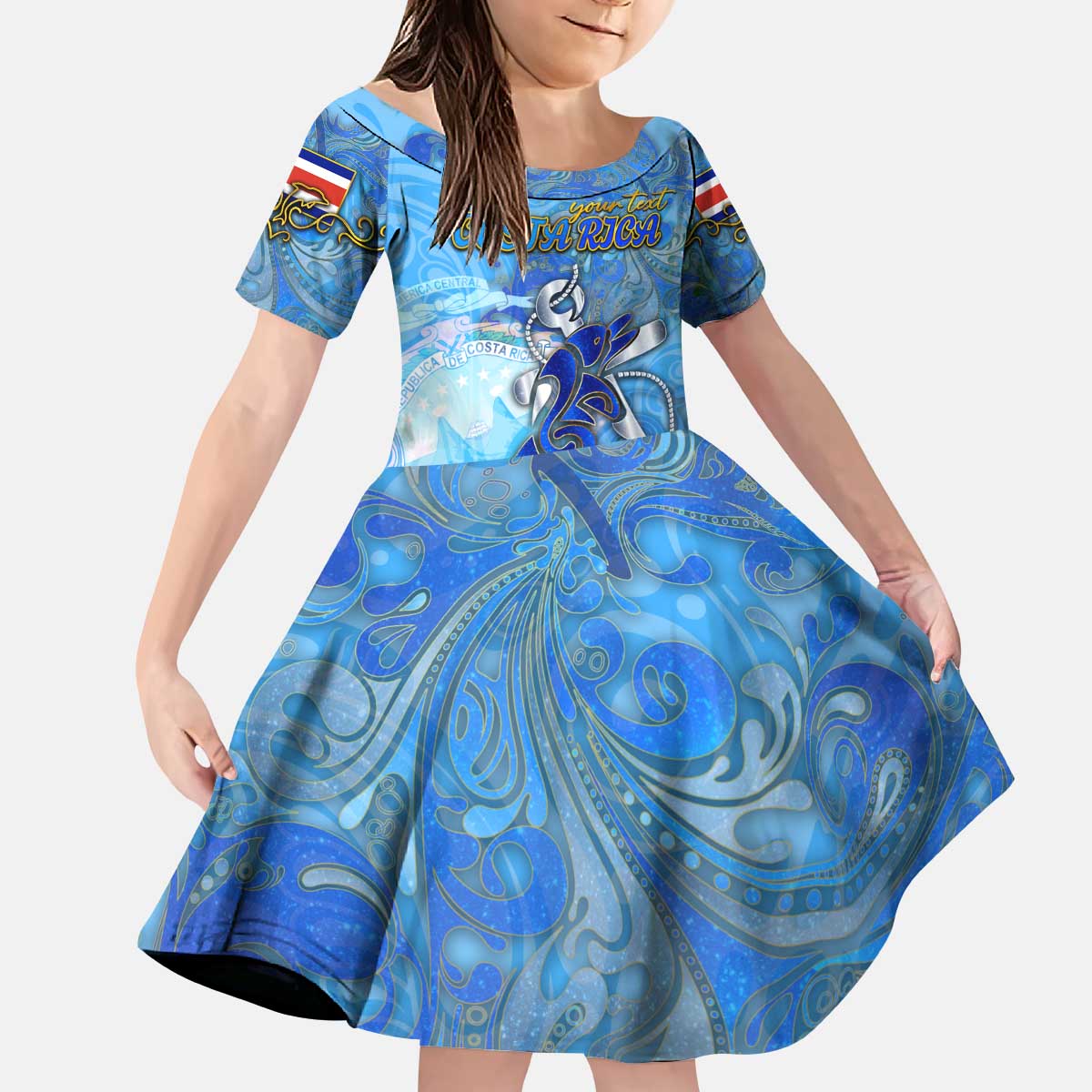 Ocean Spirit of Costa Rica Kid Short Sleeve Dress Anchored in Costa Rican Pride - Aussie Hoodie