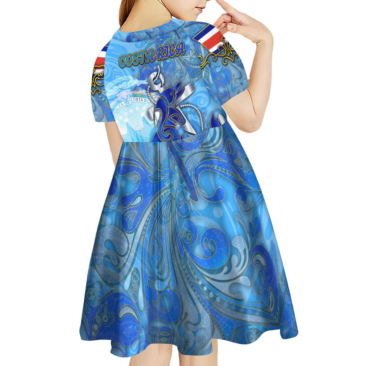 Ocean Spirit of Costa Rica Kid Short Sleeve Dress Anchored in Costa Rican Pride - Aussie Hoodie
