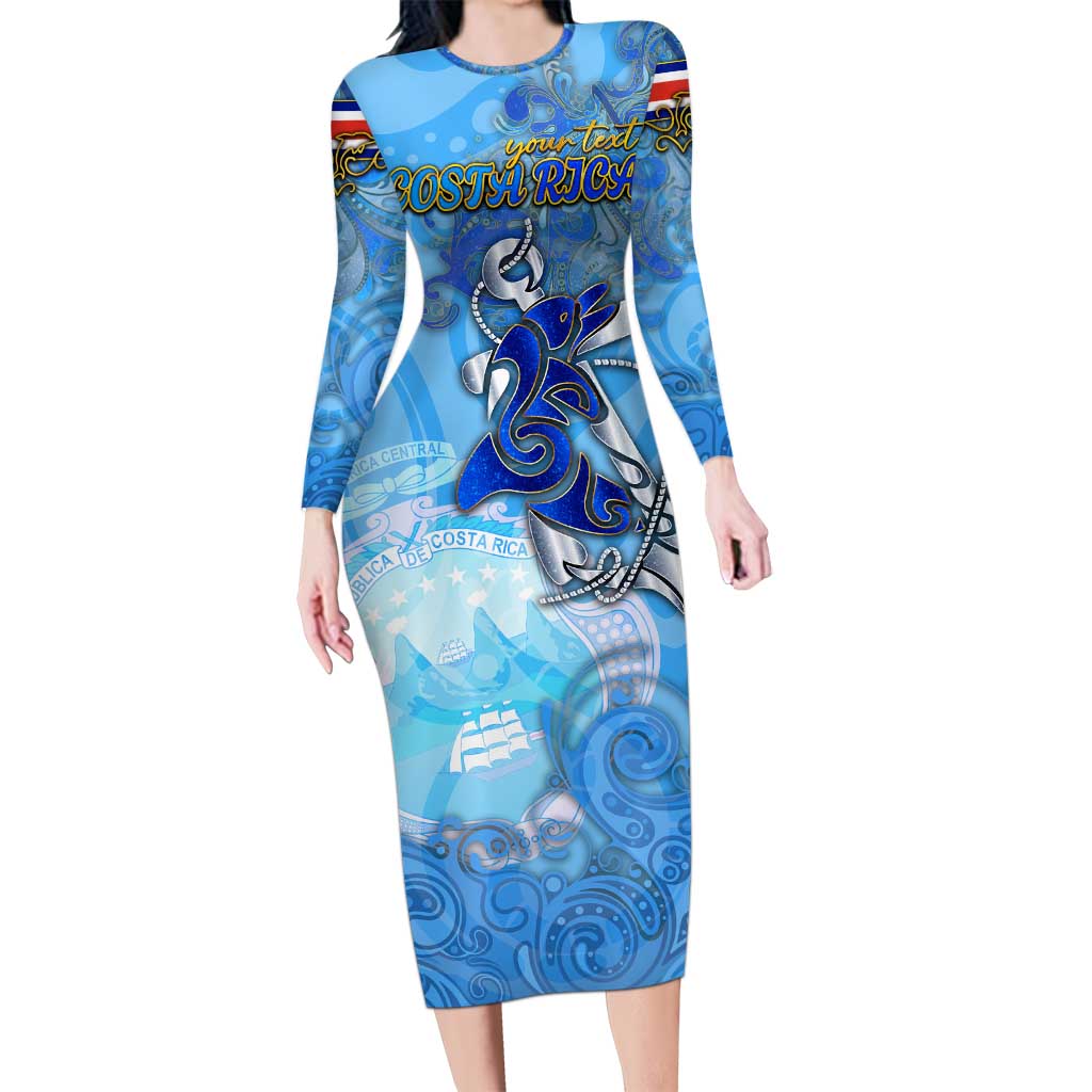 Ocean Spirit of Costa Rica Long Sleeve Bodycon Dress Anchored in Costa Rican Pride - Aussie Hoodie