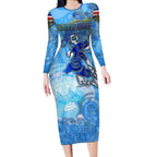 Ocean Spirit of Costa Rica Long Sleeve Bodycon Dress Anchored in Costa Rican Pride - Aussie Hoodie