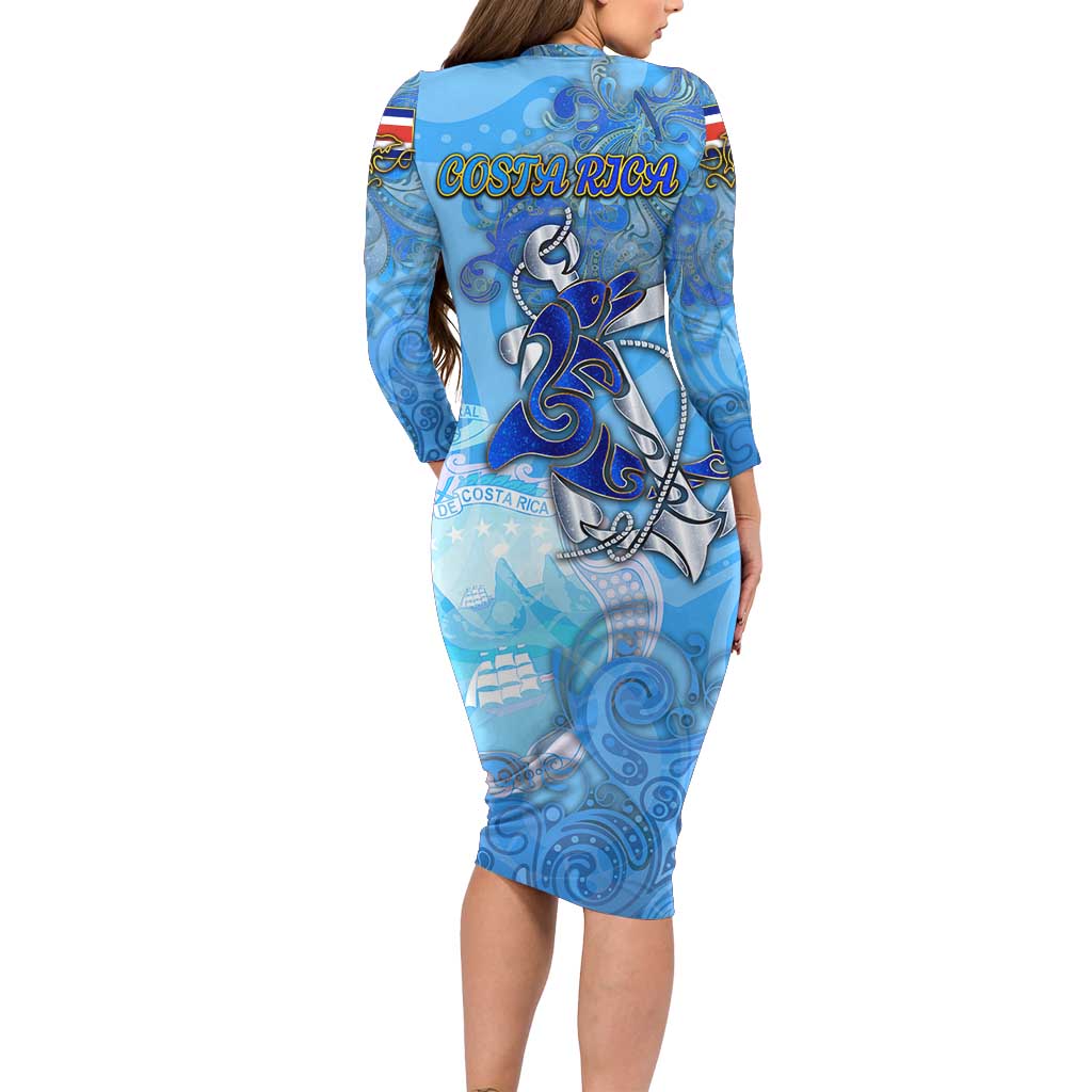 Ocean Spirit of Costa Rica Long Sleeve Bodycon Dress Anchored in Costa Rican Pride - Aussie Hoodie