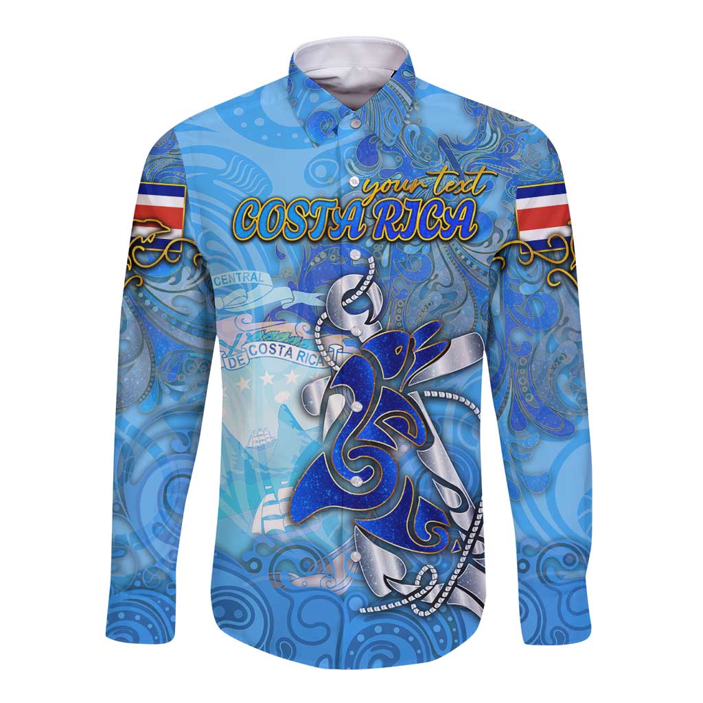 Ocean Spirit of Costa Rica Long Sleeve Button Shirt Anchored in Costa Rican Pride - Aussie Hoodie