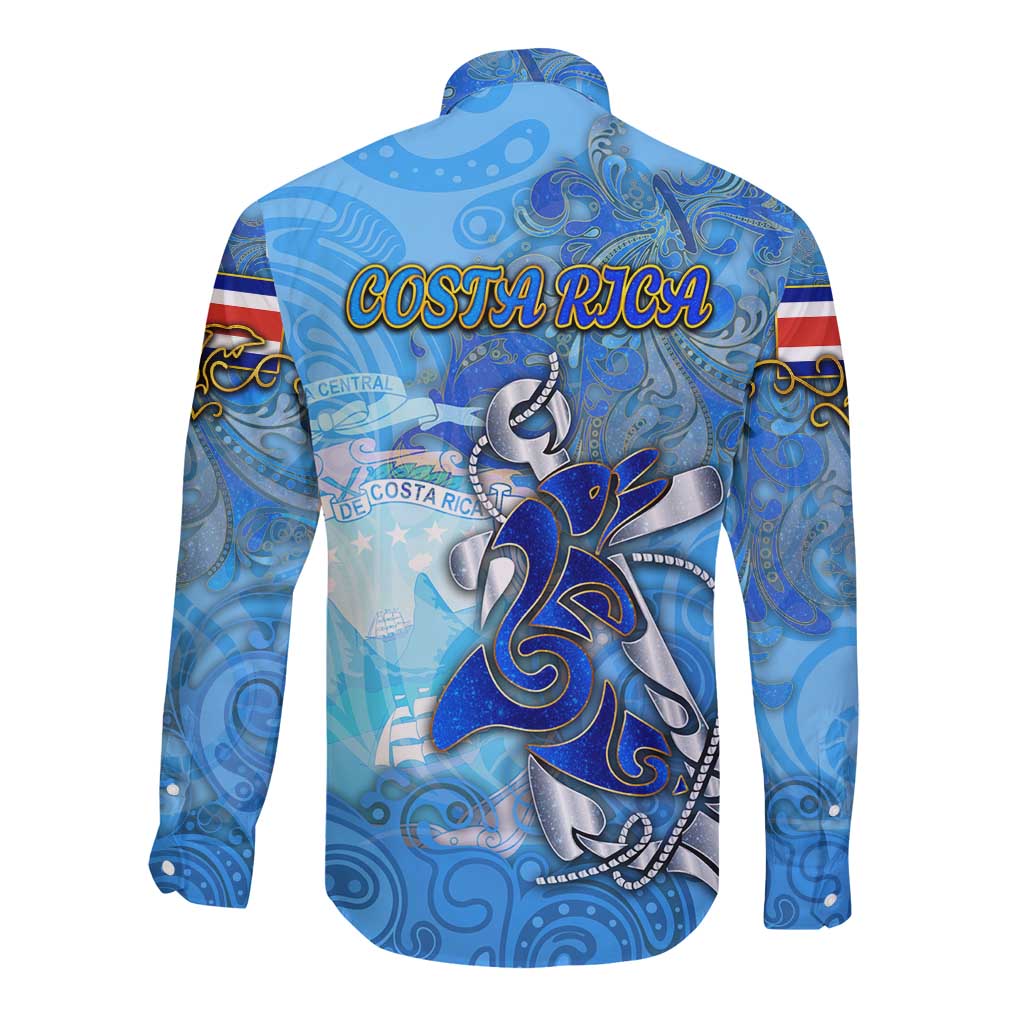 Ocean Spirit of Costa Rica Long Sleeve Button Shirt Anchored in Costa Rican Pride - Aussie Hoodie