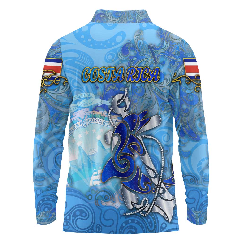 Ocean Spirit of Costa Rica Long Sleeve Polo Shirt Anchored in Costa Rican Pride - Aussie Hoodie