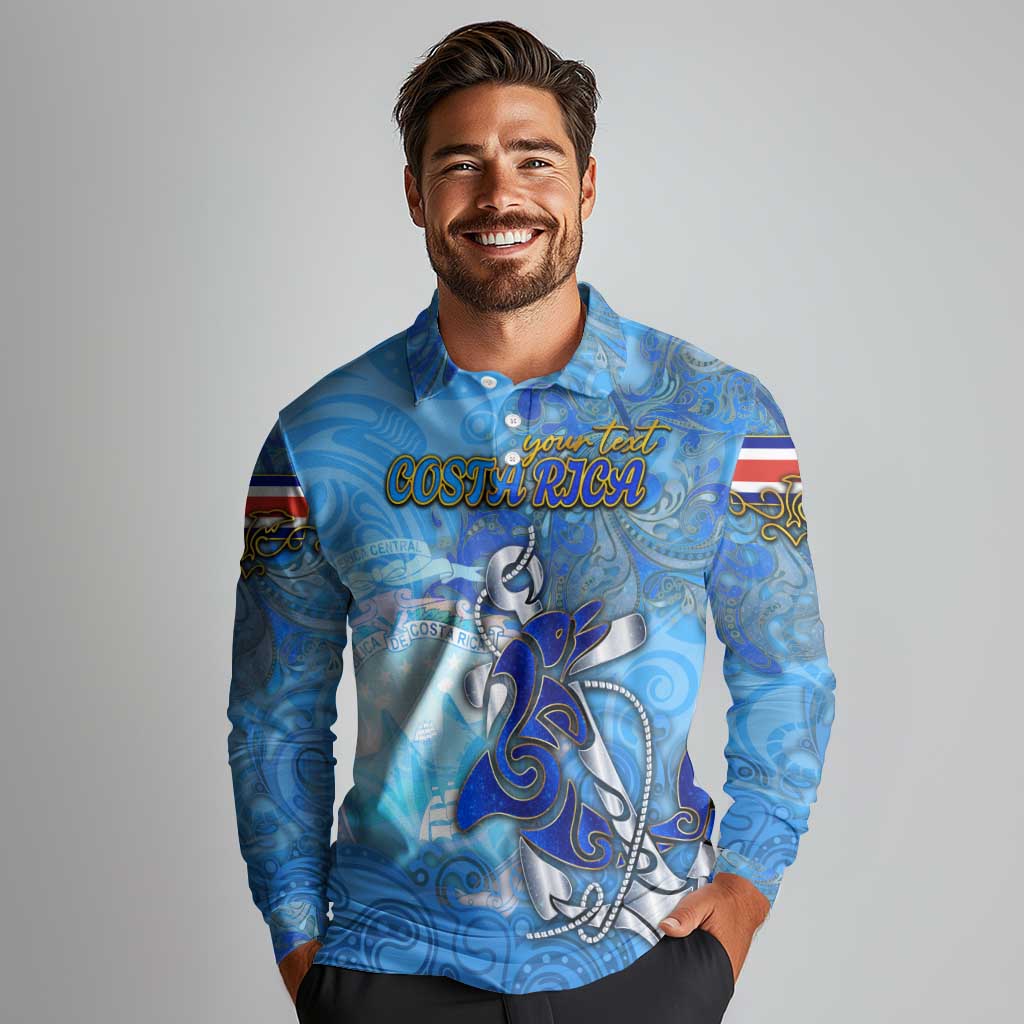 Ocean Spirit of Costa Rica Long Sleeve Polo Shirt Anchored in Costa Rican Pride - Aussie Hoodie