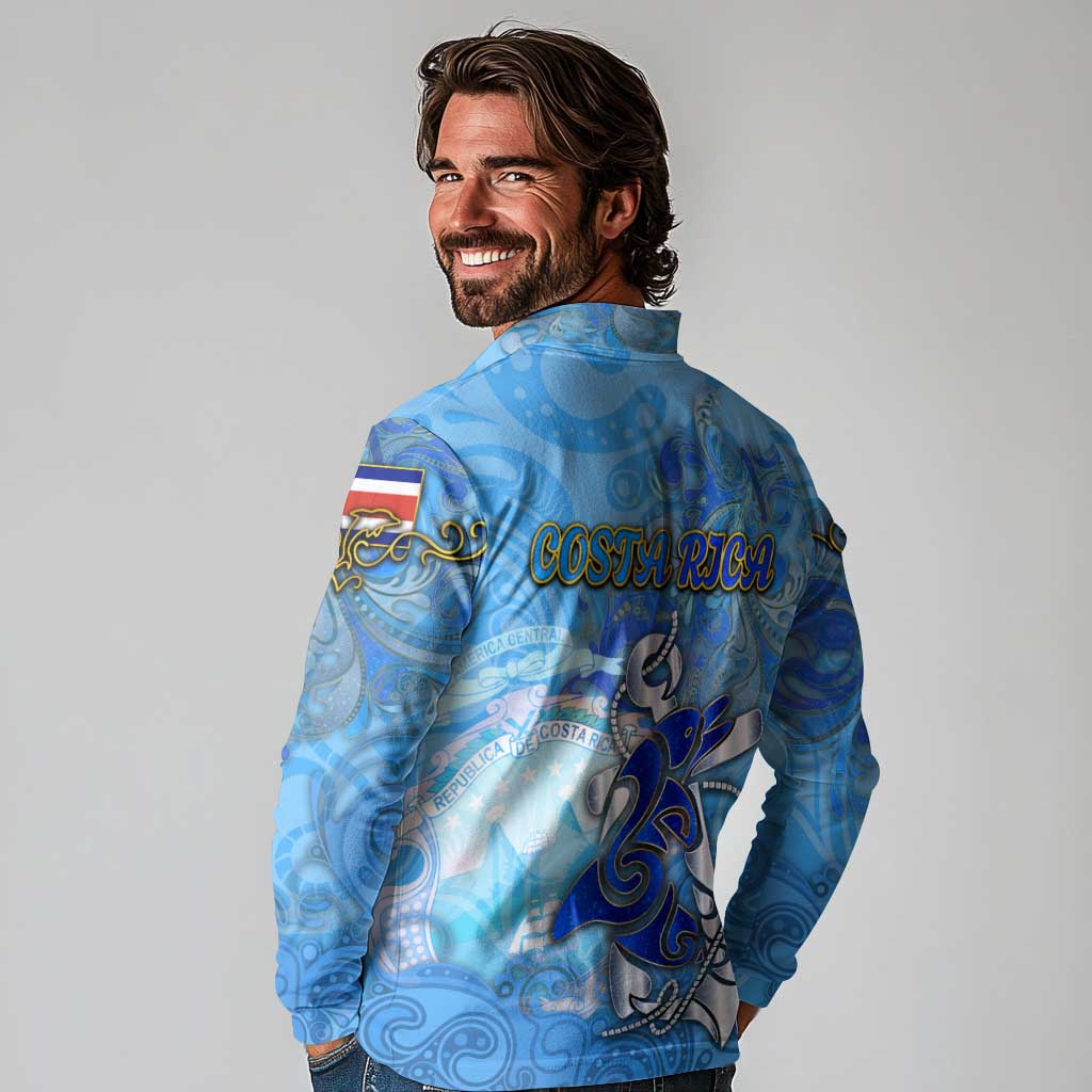 Ocean Spirit of Costa Rica Long Sleeve Polo Shirt Anchored in Costa Rican Pride - Aussie Hoodie