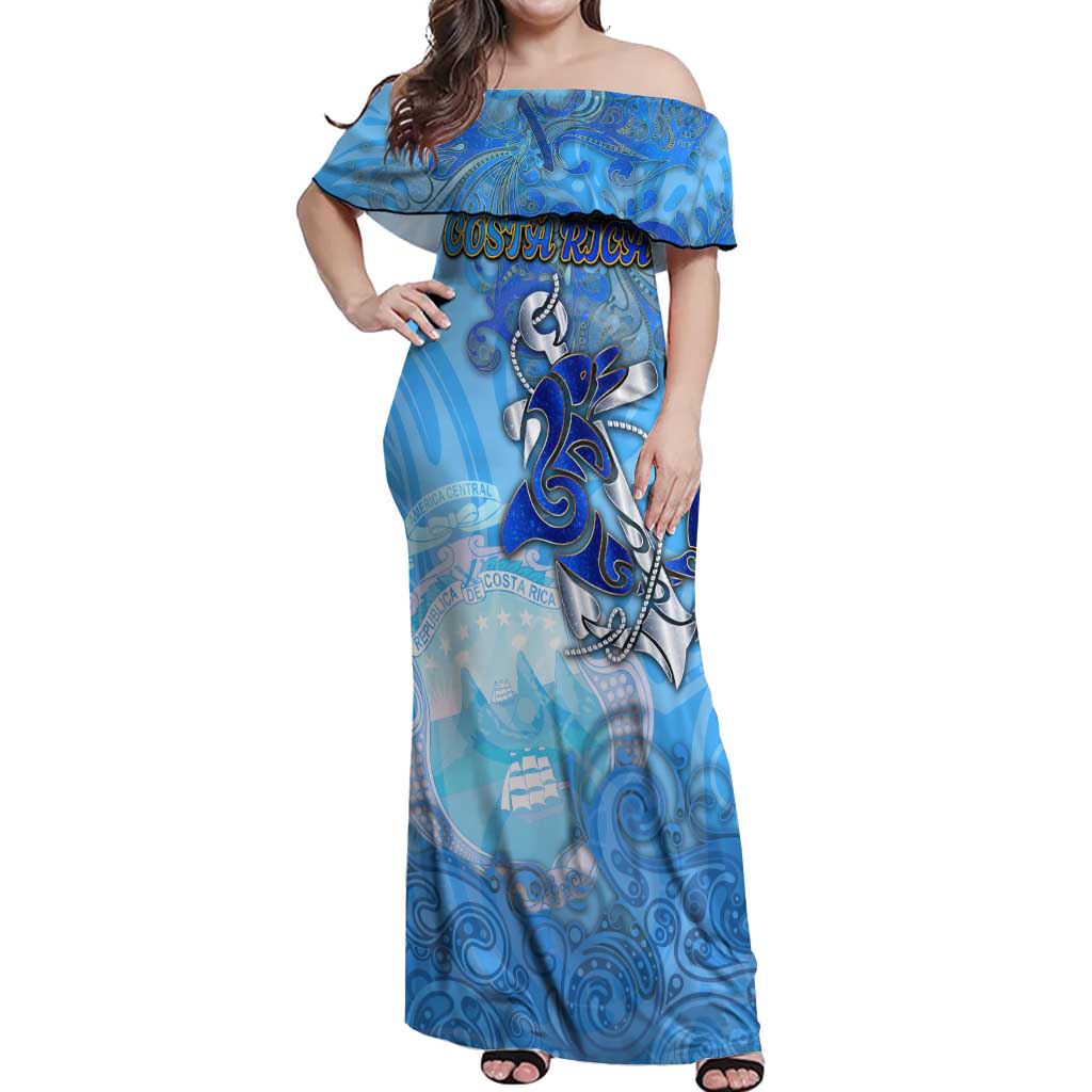 Ocean Spirit of Costa Rica Off Shoulder Maxi Dress Anchored in Costa Rican Pride - Aussie Hoodie