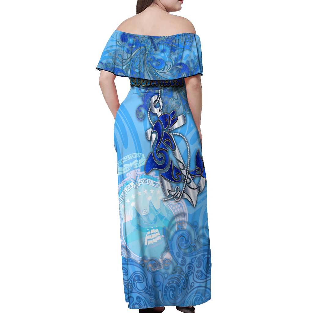 Ocean Spirit of Costa Rica Off Shoulder Maxi Dress Anchored in Costa Rican Pride - Aussie Hoodie