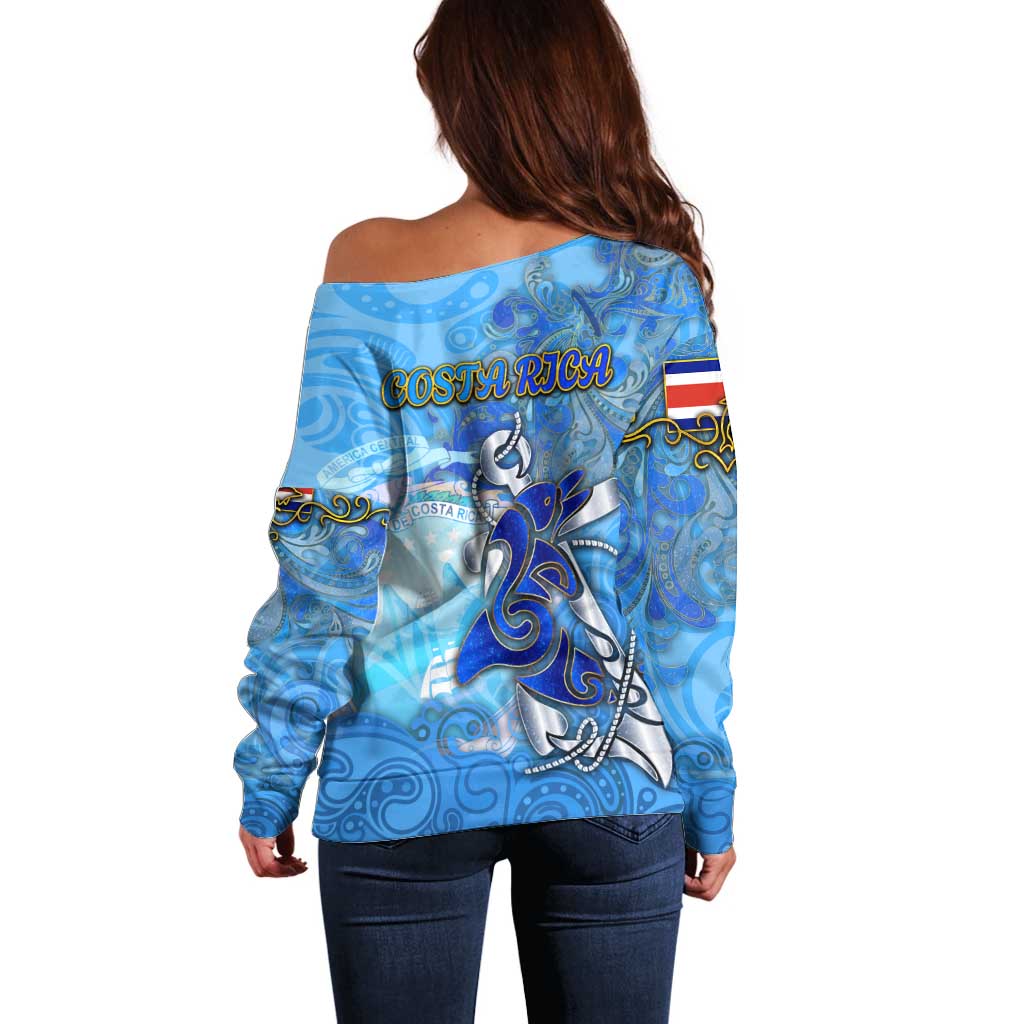 Ocean Spirit of Costa Rica Off Shoulder Sweater Anchored in Costa Rican Pride - Aussie Hoodie