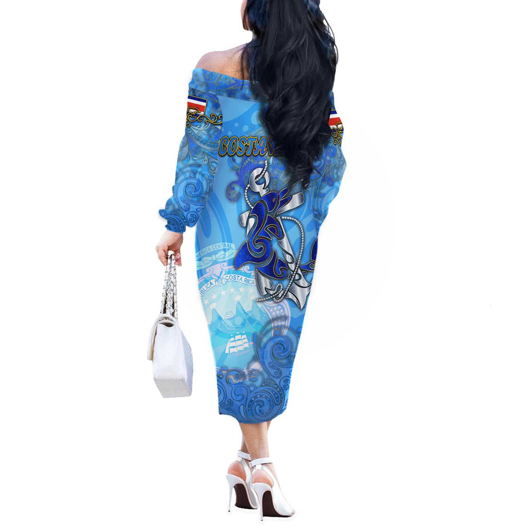 Ocean Spirit of Costa Rica Off The Shoulder Long Sleeve Dress Anchored in Costa Rican Pride - Aussie Hoodie