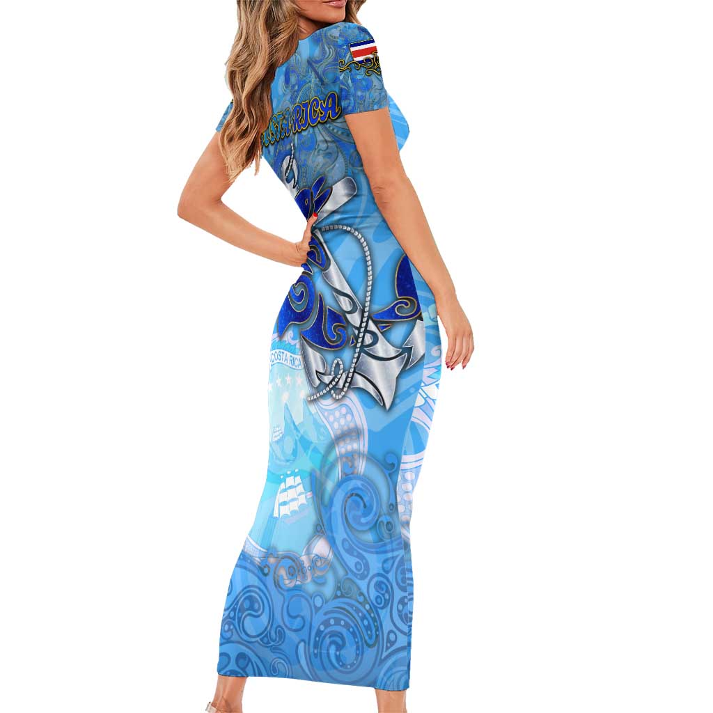 Ocean Spirit of Costa Rica Short Sleeve Bodycon Dress Anchored in Costa Rican Pride - Aussie Hoodie